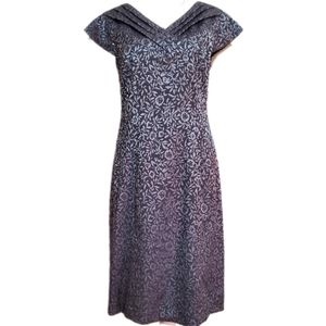 Pendleton cotton blend metallic silver gray floral damask cap sleeve dress 8